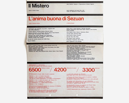 Piccolo Teatro di Milano, 1964 Playbill [Massimo Vignelli, Rare Poster]