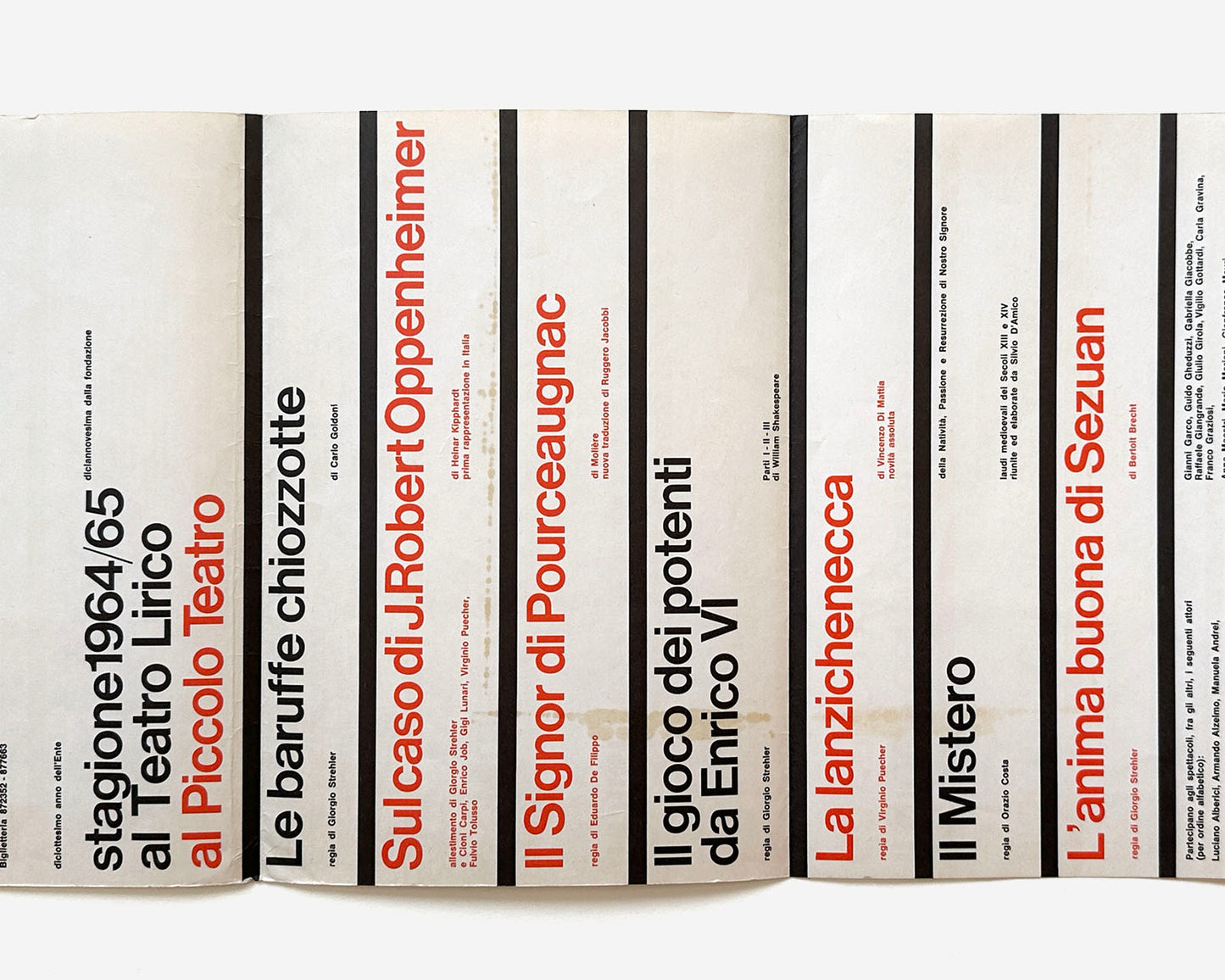 Piccolo Teatro di Milano, 1964 Playbill [Massimo Vignelli, Rare Poster]