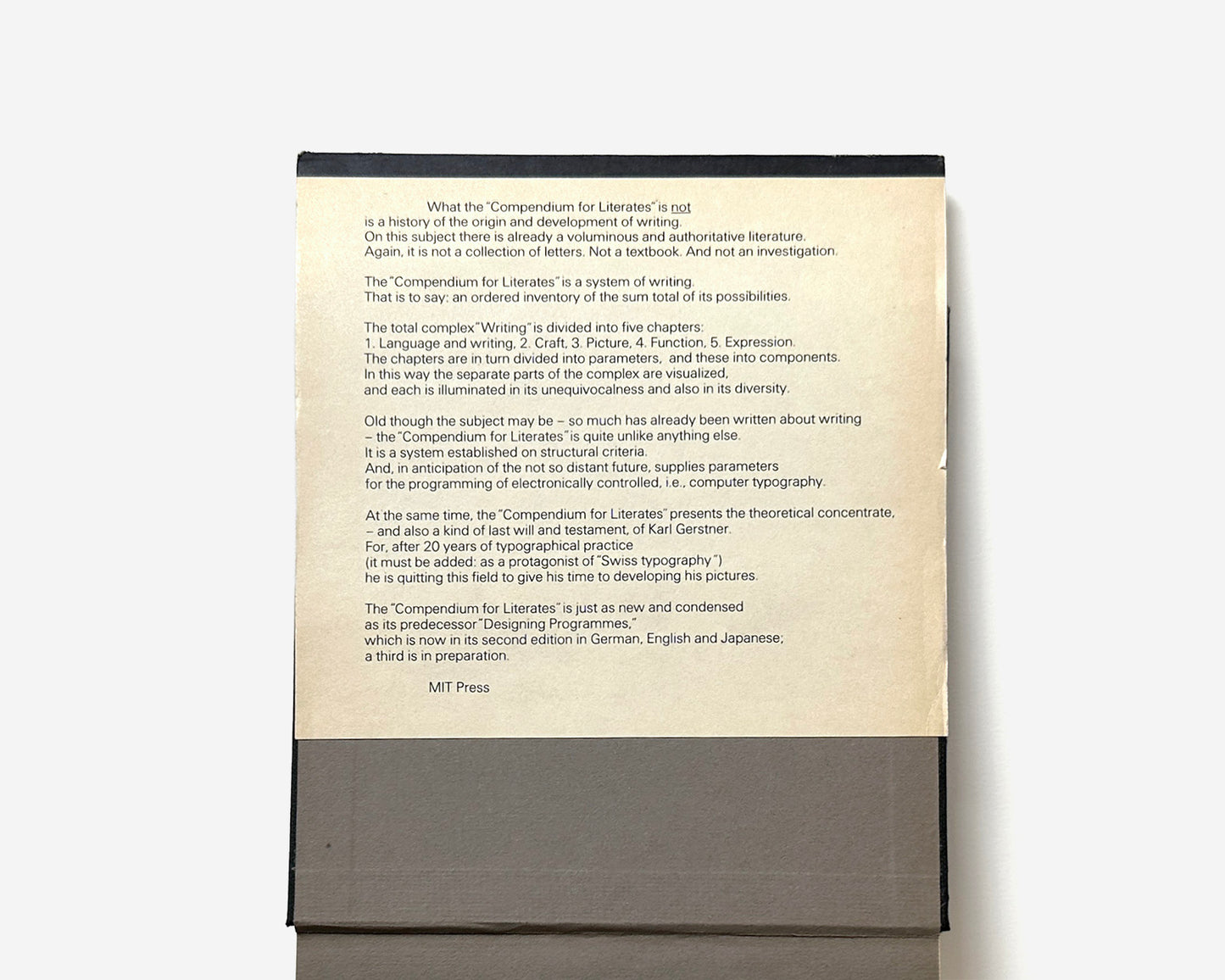 Compendium for Literates: A System of Writing by Karl Gerstner [1st ed. Hardcover]