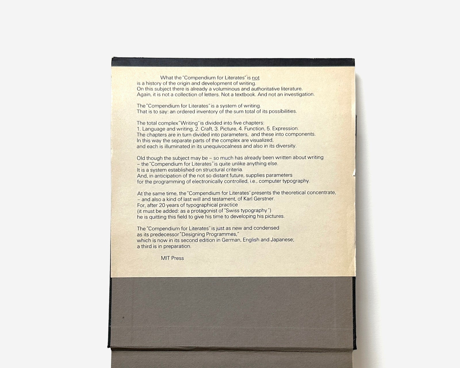 Compendium for Literates: A System of Writing by Karl Gerstner [1st ed. Hardcover]