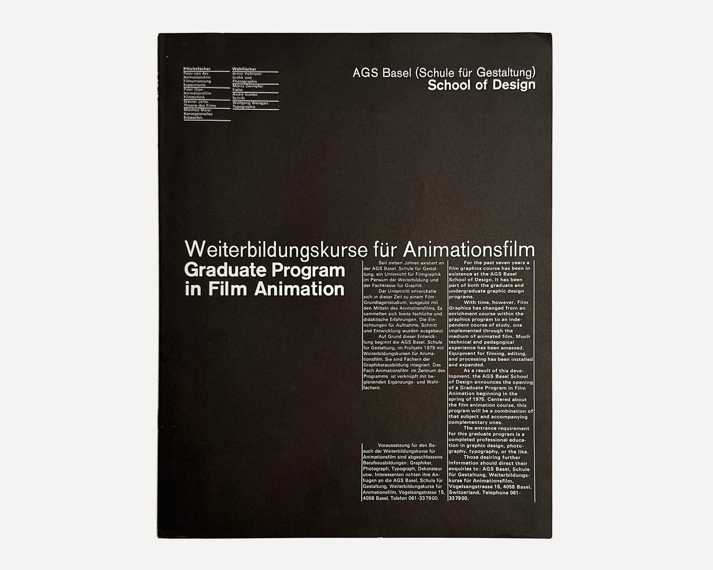 Graduate Program in Film Animation, AGS Basel, School of Design, 1975 [Peter von Arx]