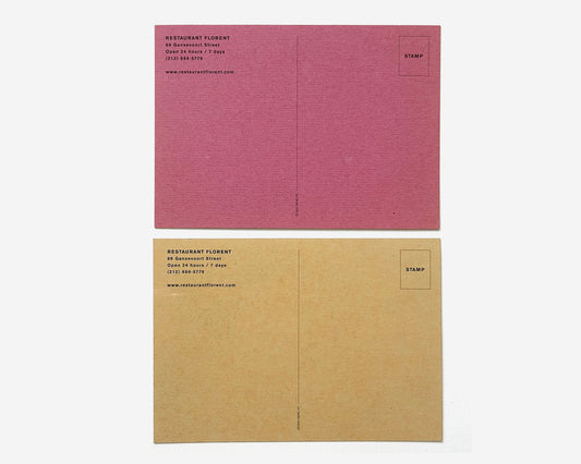 (2) Promotional Postcards for Restaurant Florent [Tibor Kalman, Douglas Riccardi]