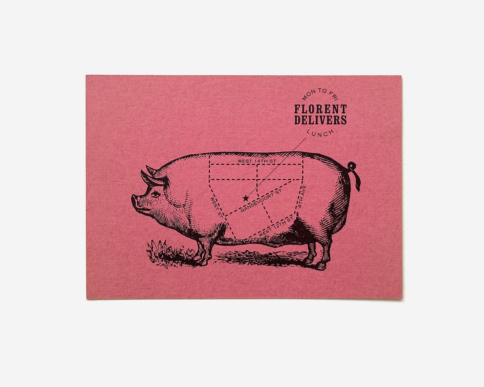 (2) Promotional Postcards, Restaurant Florent, New York City [Tibor Kalman, Douglas Riccardi]
