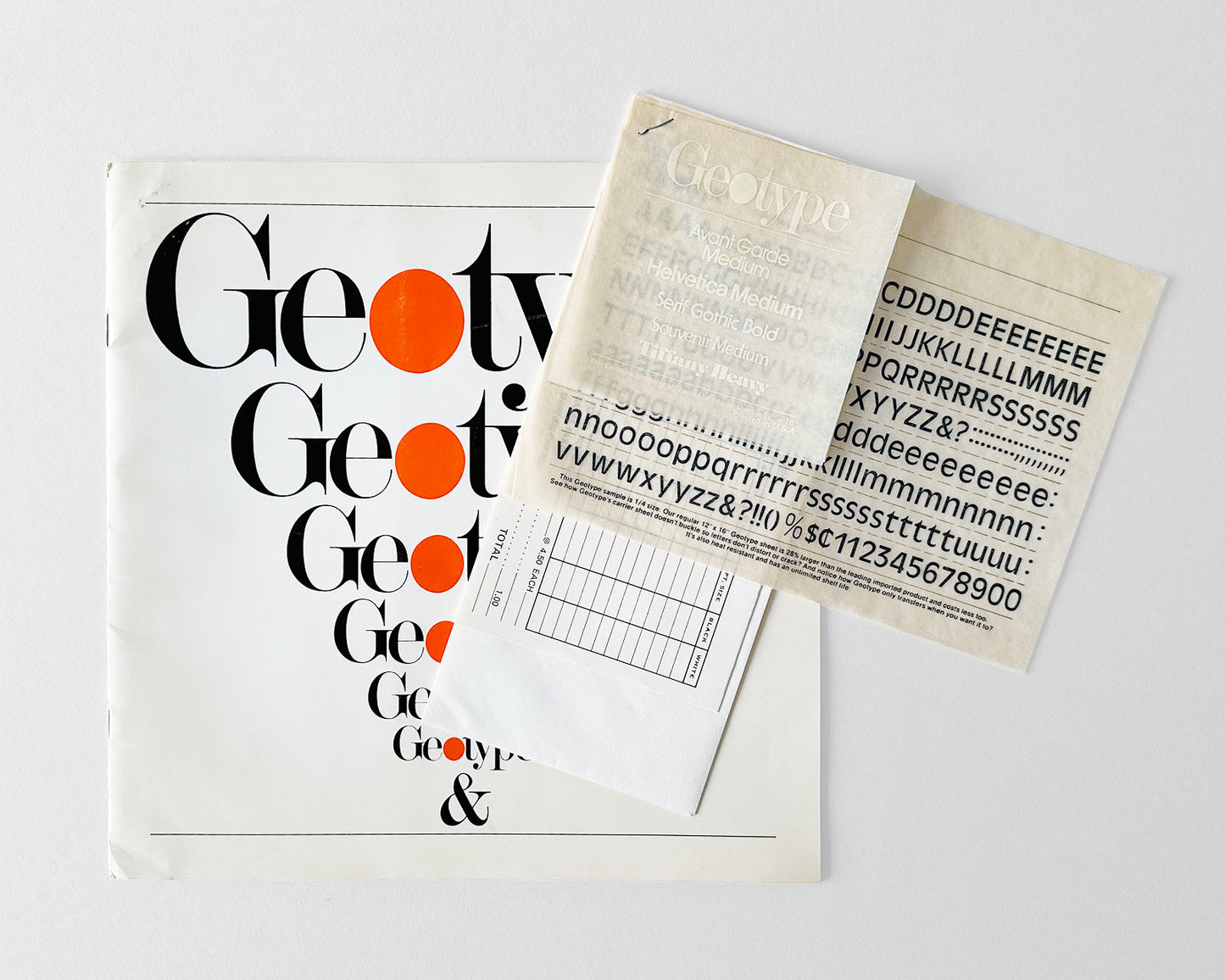 Geotype Dry Transfer Lettering, Booklet and Ephemera, 1977