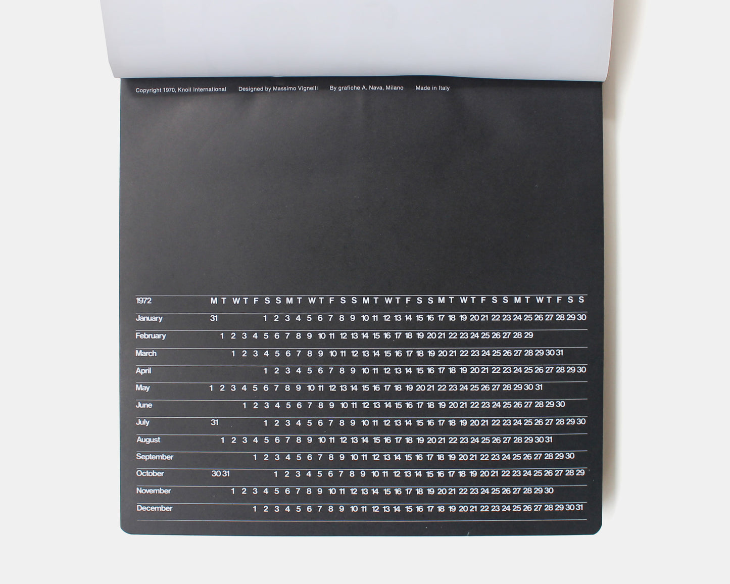 1972 Original Knoll Calendar [Massimo Vignelli]