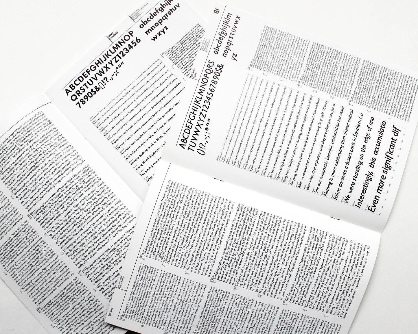 Typogram Type Specimens: Futura, Gill Sans, Janson, Bodoni [Willi Kunz]